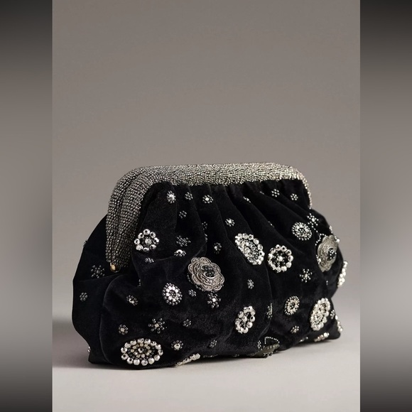 NWT Anthropologie Studded Velvet Embellished Clutch - Picture 2 of 14